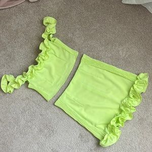 Ruffle Hem Skirt and Top Matching Set Neon Green
